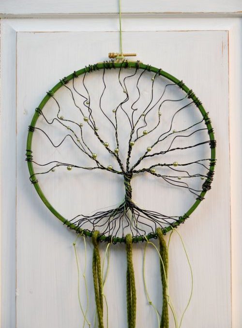 Dream catcher with glass beads and thread #3112