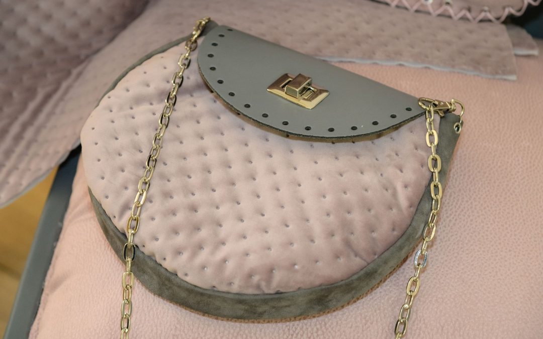 Borsa rotonda in similpelle e tessuto #3186