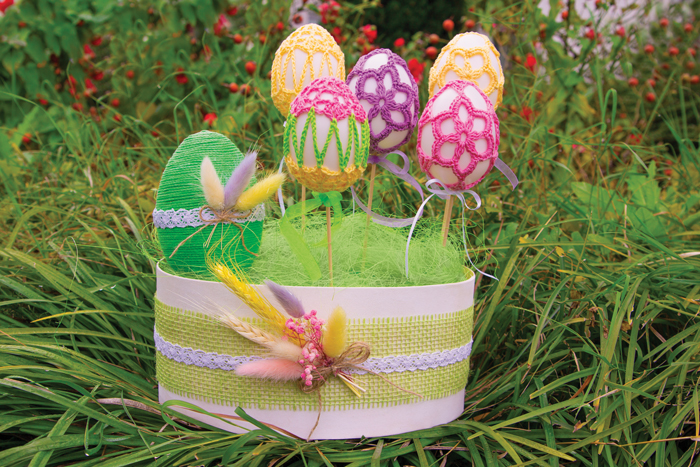 Cesta con uova di pasqua macramè #3283